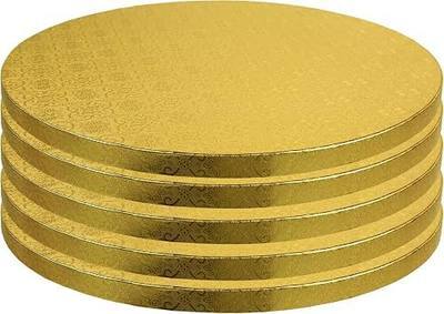 O’Creme Cake Board, Gold Foil Round Cake Circles with Gorgeous Design, Sturdy & Durable 1/2” Thick Cake Drums, Round Cake Boards with 12” Diameter, Pack of 5 Disposable Cake Drums