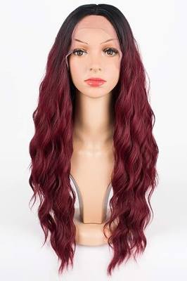 Ombre 99j Burgundy Lace Front Wigs for Women Long Wavy Synthetic Wig 28 inches Black Root