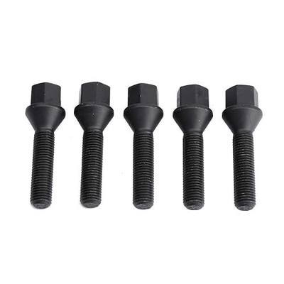 12x1.5mm Tuner Lug Bolts, KSP Conical Seat Extended 45mm Shank 17mm Hex for Aftermarket Wheels, 5PCS Black