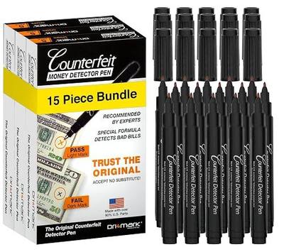 Dri Mark 15 Pack Counterfeit Bill Detector Marker Pen, Made in The USA, 3 Times More Ink, Pocket Size, Fake Money Checker - Money Loss Prevention Tester & Fraud Protection for U.S. Currency (CFD15PK)
