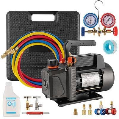 Vacuum Pump 3.5CFM 1/4HP Single Stage Air Vacuum Pump HVAC with R134A R410A Kit AC A/C Manifold Gauge Set for Air Conditioning Refrigeration Recharging