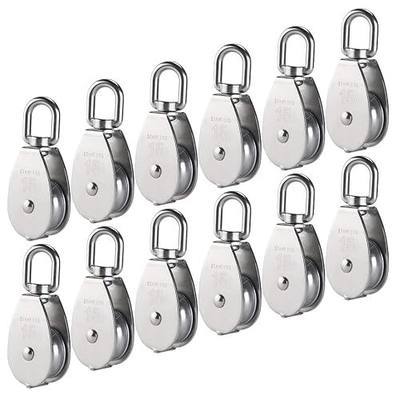 12Pcs Single Pulley Block (M15), AUHOKY 304 Stainless Steel Hanging Wire Towing Wheel, Swivel Lifting Wire Rope Cable Pulley Roller, Max-Load 35kg/77lbs