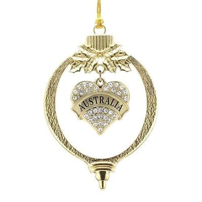 Inspired Silver - Australia - Gold Christmas Ornament - Pave Heart Charm Christmas Tree Ornament with Cubic Zirconia - Holiday Hanging Decoration