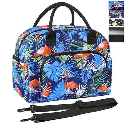 Lunch Bag for Women, Large& Durable Insulated Water-resistant Cooler& Thermal Lunch Bag with Leaf and Flamingo patterns, Fashionable Lunch Tote with Detachable Shoulder Strap for Work, Beach