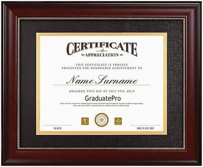 GraduatePro 8.5x11 Diploma Frame with Black Over Gold Mat or Display 11x14 Document without Mat, CPA License Frame, UV Protection Acrylic, Mahogany with Gold Beads