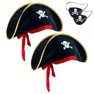 D-Fokes 2 Pieces Pirate Hat Skull Print Pirate Captain Costume Cap - Pirate Accessories Funny Party Hat Caribbean Fancy Dress