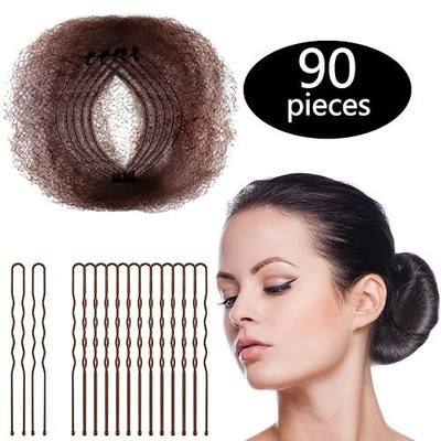 Zonon 50Pcs Bun Hair Nets & 40Pcs U Shaped Pins for Ballet, Invisible Elastic Edge Mesh Ballet Bun Nets Hair Accessories Set for Women, Girls, Kids(Brown)
