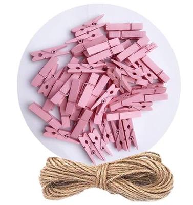 DurReus Tiny Clothes Pins Colorful Hang Up Photographs Drawings Party Clips Decor Baby Shower Game With Twine Pack 50 Pink