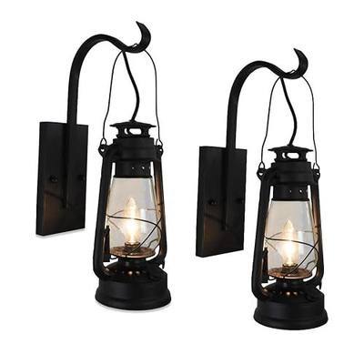 Electric Lantern Wall Sconce, Vintage Matte Black Set of 2 Wall Light Fixtures, Hardwired with LED Bulb and Mounting Hardware Included bu Muskoka Lifestyle Products USA