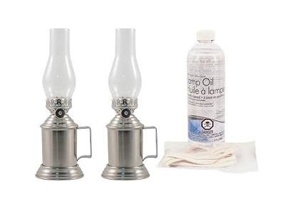 Vermont Lanterns Emergency Kit - 2 x Brass Tavern Oil Lamps, Wick + Lamp Oil (Pewter)