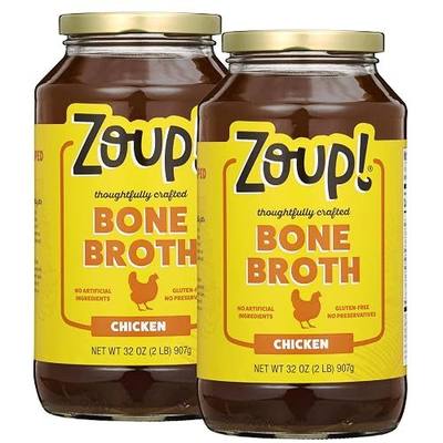 Chicken Bone Broth by Zoup! Keto-Friendly, Gluten Free, Fat Free, Non-GMO Clear Chicken Broth - Great for Stock, Bouillon, Soup Base or in Gravy - 2-Pack (32 oz)