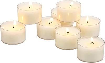 Stonebriar Bulk 96 Pack Unscented Smokeless Long Burning Clear Cup Tea Light Candles with 8 Hour Extended Burn Time, White