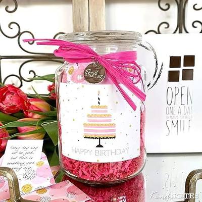 KindNotes Glass Keepsake Gift Jar with Positive Thoughts - Birthday Cake Design