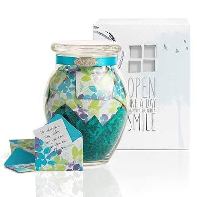 KindNotes Glass Keepsake Gift Jar with Positive Thoughts - Calm Breeze Design