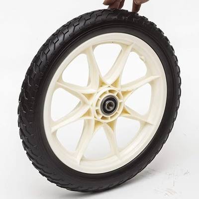 Flat Free Plastic Spoke Wheel | Black Wheel for Lawnmower, Garden Cart, Pony Wagon | 11-24" Diameter | 5/8-3/4 Axle Bearing Options |