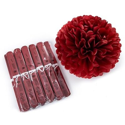12" Burgundy Tissue Pom Poms DIY Hanging Paper Flower Balls for Bridal Shower Birthday Party Wedding Backdrop Dessert Table Decoration Supplies, Pack of 12