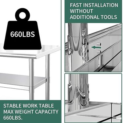 Work Table Kitchen Prep Workbench Stainless 24 x 48 Commercial Prep Table for Shop Home Industrial Restaurant Food Preparation