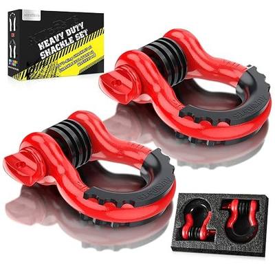 AUTOBOTS Bow Shackles 3/4" D Ring Shackle (2 Pack), 48,000Ib Break Strength with 7/8" Pin, 2 Isolator and 4 Washers Kit for Offroad Vehicle Truck Recovery Red
