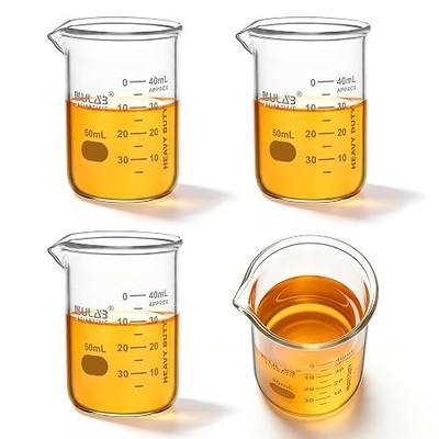 ULAB Glass Beakers Shot Glass, Vol. 50ml, 3.3 Borosilicate Griffin Low form with Printed Graduation, Pack of 4, UBG1019