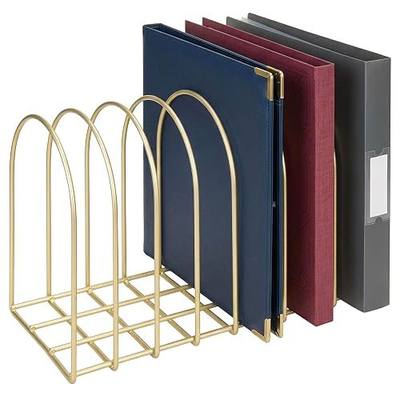 MyGift Brass Metal Wire File Desk Organizer Binder Holder with 8 Wide Slots | Vintage Arch Design Document Sorter Paperwork Files Workspace Organization Desktop Storage Solution Office School Business