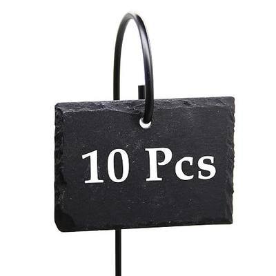 FORUP Plant Labels, 10pcs Garden Markers Signs Labels, Weatherproof Reusable Natural Slate Hanging Tags on Stainless Steel Metal Rod for Flower Bed, Pots, Planters