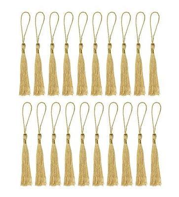 Tupalizy Mini Silky Handmade Soft Flossy Bookmark Tassels with Cord Loop for Keychain Earring Jewelry Making, Souvenir, Graduation, Clothing Sewing, Gift Tag DIY Craft Projects, 20PCS (Light Gold)