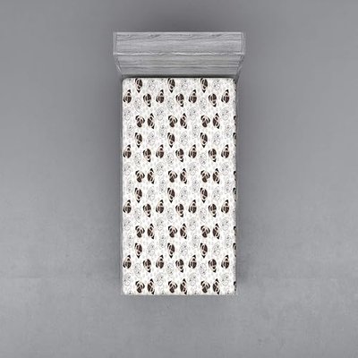 Ambesonne Dog Fitted Sheet, Pug Portraits Traces Paw Print Background Canine Pet Illustration Mammal Animal, Bed Cover with All-Round Elastic Deep Pocket for Comfort, Twin Size, Beige Brown Tan