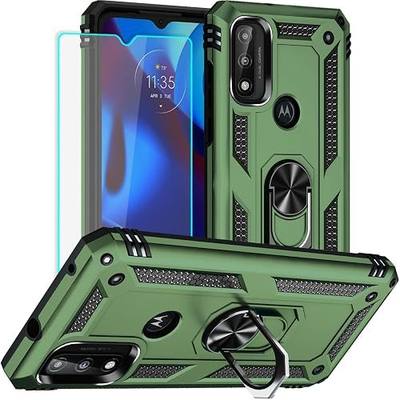 for Moto G Pure Phone Case, Moto G Power 2022 Case with HD Screen Protector, Military Grade Protective Cases with Ring for Moto G Pure (Army Green)