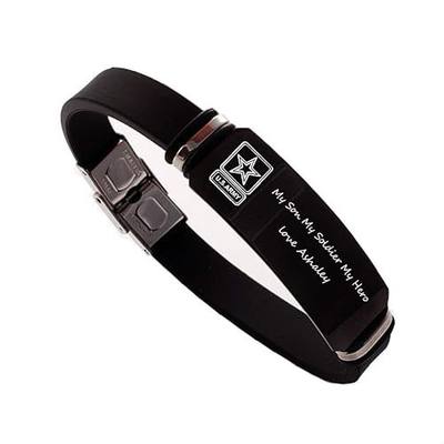 Personalized Military Jewelry Stainless Steel and Rubber Bracelets Engraved Army Sign Deployment Gift Black
