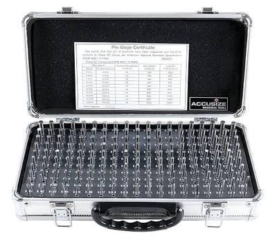 Accusize Industrial Tools - 190 Pc Precision Minus Class ZZ Pin Gauge Set, 0.061" to 0.250", 2" Length, Heat Treated, 60-62 RC, with Aluminum Case, M1(-) A | 190 Pc Steel Plug Pin Gage Set, Minus, Class ZZ, 2" OAL, Electro-Etched Sizes, M1(-)A