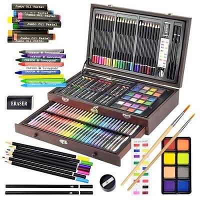 Sunnyglade 145 Piece Deluxe Art Set, Wooden Box & Drawing Kit with Crayons, Oil Pastels, Colored Pencils, Watercolor Cakes, Sketch Pencils, Paint Brush, Sharpener, Eraser, Color Chart (Cherry)