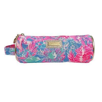 Lilly Pulitzer Pink Pencil Pouch Holder, Cute Travel Bag/Case with Carrying Handle and Zip Close, Viva La Lilly | Colorful Pencil Case with Zip Closure for Office Supplies, Small Slim Travel Bag with Carrying Loop Handle and Gold Details