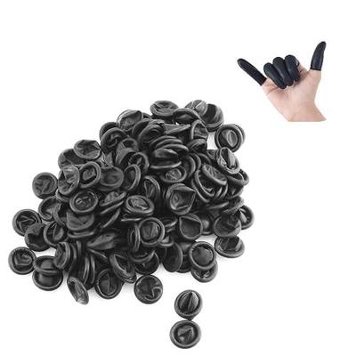 150pcs Disposable Latex Finger Cots Protective Fingertips Gloves Rubber Industrial Fingerstall Sleeves 65mmx25mm (Black)