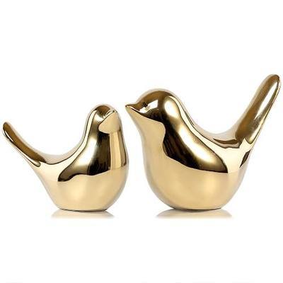 FANTESTICRYAN Small Birds Statues Gold Home Decor Modern Style Figurine Decorative Ornaments for Living Room, Bedroom, Office Desktop, Cabinets | Ceramic Animal Figurines, Set of 2 Decorative Ornaments, For Living Room, Bedroom, Office Desktop, Cabinets, Coffee Bar