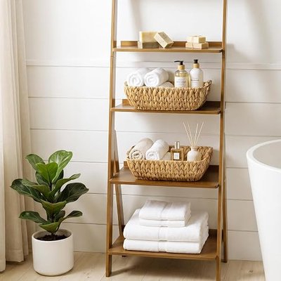 StorageWorks Hand-Woven Large Storage Baskets with Wooden Handles, Water Hyacinth Wicker Baskets for Organizing, 2-Pack