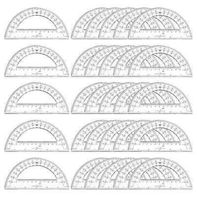 30PCS Clear Plastic Student Math Protractor 6-Inch Long 180 Degree for Angle Measurement