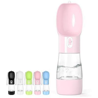 Portable Dog Water Bottle with Food Container Dishwasher Safe-Pink | 3 IN1 Drinking Bottle for Pet Puppy Outdoor Walking Hiking Travel | Leak Proof Dog Water dispenser with Bowl BPA Free