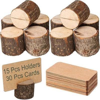 Toncoo Wood Place Card Holders, 15Pcs Premium Rustic Table Number Holders and 30Pcs Kraft Table Place Cards, Wood Photo Holders, Ideal for Wedding Party Table Name and More