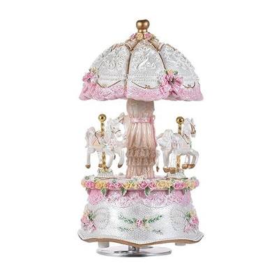 Musfunny Carousel Music Box with Color Change LED Luminous Lights for Girls | Rotating Horse Windup Musical Boxes - Castle in the Sky Gift for Daughter Mom Birthday Valentine Cake Topper
