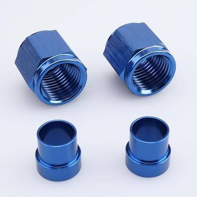 AC PERFORMANCE -6 AN Hardline Tube Nut Sleeve Fitting Aluminum Blue 2PCS | For 3/8" OD Tubing
