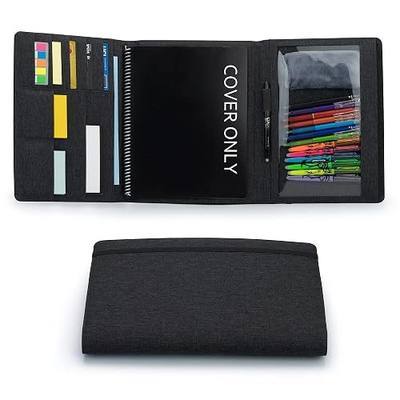 Folio Cover Compatible with Rocketbook Fusion, Panda, Everlast, Waterproof Fabric, Multi Organizer with Pen Loop, Zipper Pocket, Business Card Holder, fits A4 Size Notebook, Black