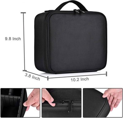 Travel Makeup Case, Cosmetic Train Case Organizer Portable Artist Storage Makeup Bag with Adjustable Dividers for Cosmetics Makeup Brushes Toiletry Jewelry Digital Accessories - Black