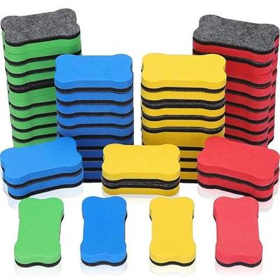 Outus 48 Pieces Magnetic Whiteboard Dry Eraser Office Erasers Bone Shaped Dry Erasers Fit for Home and Office, Red, Yellow, Blue and Green