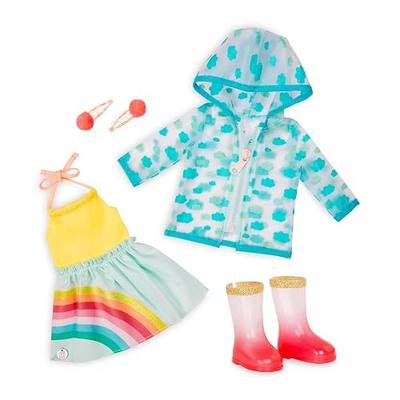 Glitter Girls 14 Inch Doll Clothes, Smile! Rain Or Shine Outfit, Outfits | Rainbow dress, raincoat, 2 hair clips, and gradient rain boots for Glitter Girls and most 14-inch dolls, Outfits, 3+ Years