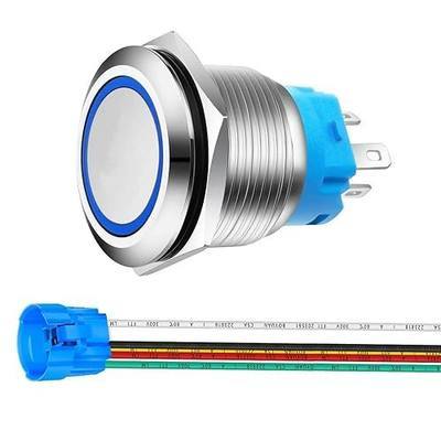 Gebildet 0.87 Inch/22mm Stainless Steel Momentary Push Button 12V-24V LED 1NO1NC SPDT ON Off Waterproof Button with Wire Socket Plug (Blue LED)