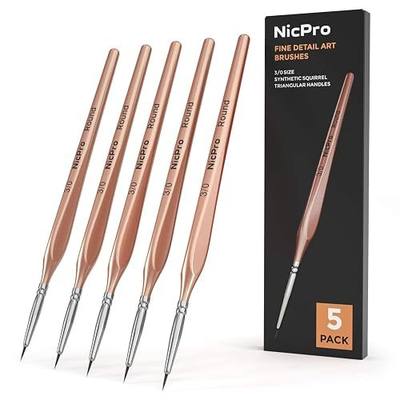 Nicpro Detail Paint Brushes 5 PCS Aesthetic Extra Fine Tip 000 Professional Miniature Painting Artist Set Round 3/0 for Micro Watercolor Oil Acrylic Craft Models Rock Army Paint by Number for Adult