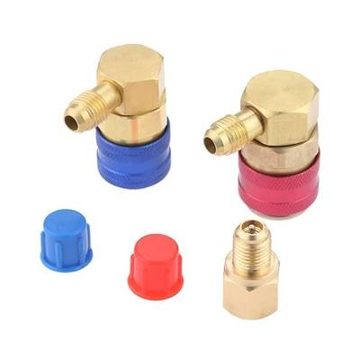 R12 to R134A Conversion Quick Connect Coupler Kit, High/Low Side 90 Degree Angle Quick Coupler Manifold Gauge Set with R134A 1/2" Female x 1/4" SAE Male Tank Adapter