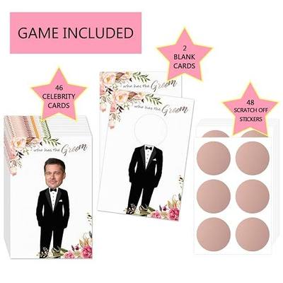 MORDUN Floral Bridal Shower Games - Who Has The Groom Scratch Off Celebrity Cards Tickets for 48 Guests - Funny Bachelorette Party Games Ideas - Rose Gold White