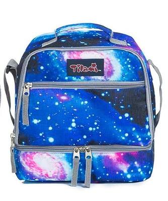 Tilami Lunch Bags Insulated Adjustable Strap Zipper, Two Compartments Cooler Bags, Bento Bags for Kids Toddlers, Galaxy