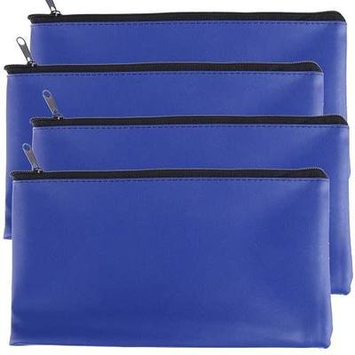Bank Bag Money Pouch Leatherette Security Deposit Bags Utility Zipper Bags for Cash Money,Check Wallet,Cosmetics,Tools,11x6 inch 4 Pack (Blue)